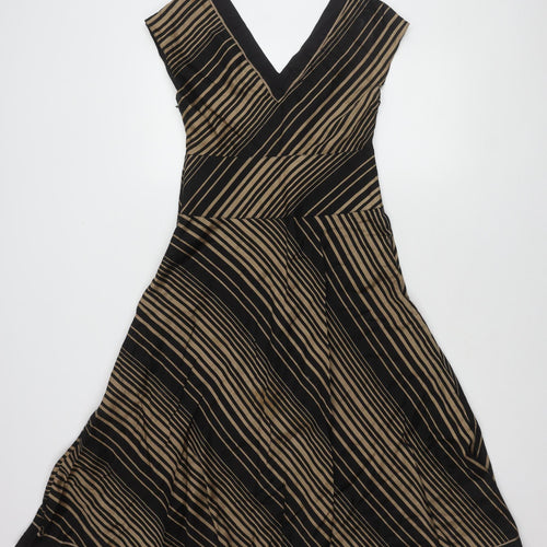 Monsoon Women's Black Striped V-Neck Dress Size 10