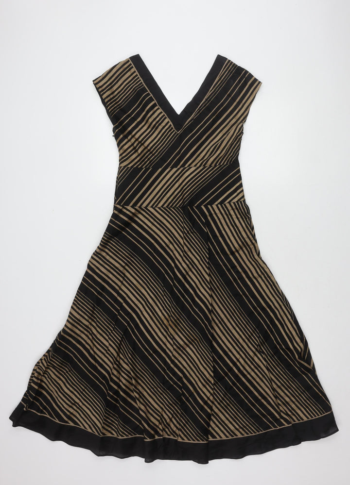 Monsoon Women's Black Striped V-Neck Dress Size 10