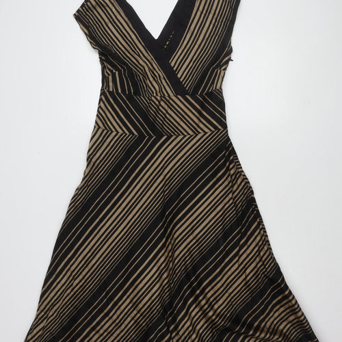 Monsoon Women's Black Striped V-Neck Dress Size 10