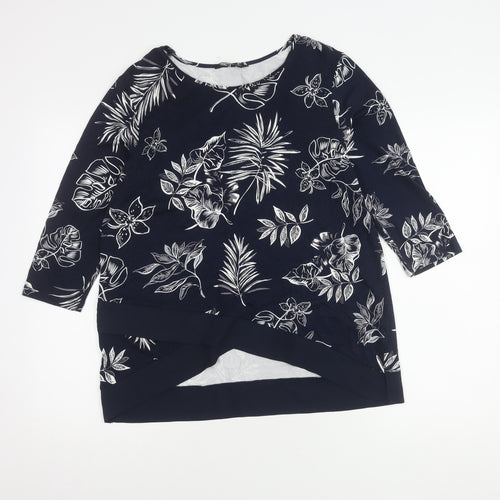 VIZ-A-VIZ Womens Blue Floral 3/4 Sleeve Top Size 10