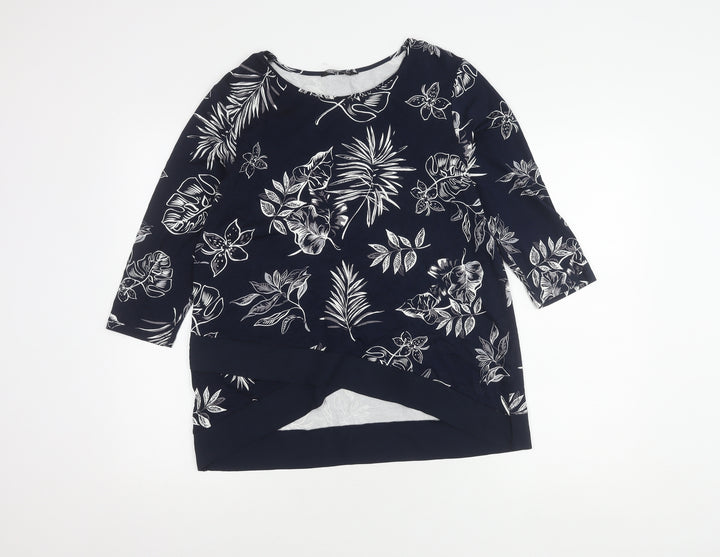VIZ-A-VIZ Womens Blue Floral 3/4 Sleeve Top Size 10