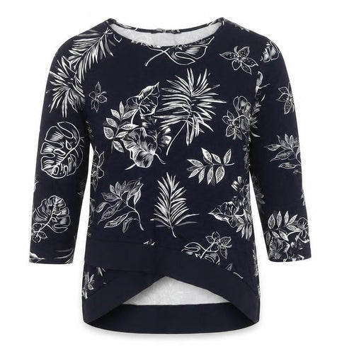 VIZ-A-VIZ Womens Blue Floral 3/4 Sleeve Top Size 10