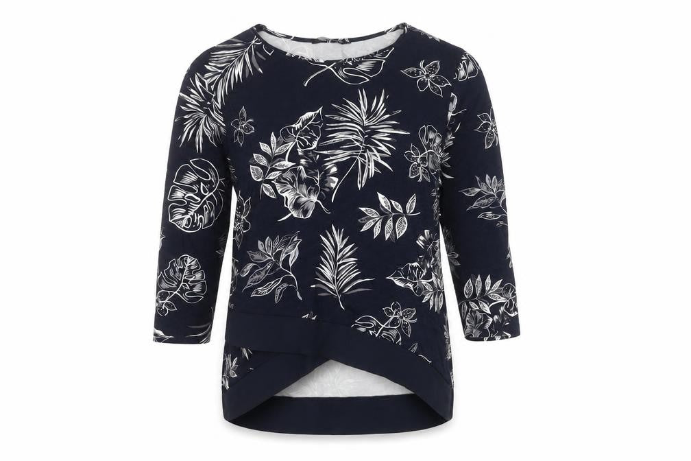 VIZ-A-VIZ Womens Blue Floral 3/4 Sleeve Top Size 10
