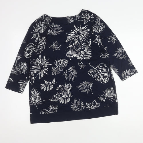 VIZ-A-VIZ Womens Blue Floral 3/4 Sleeve Top Size 10