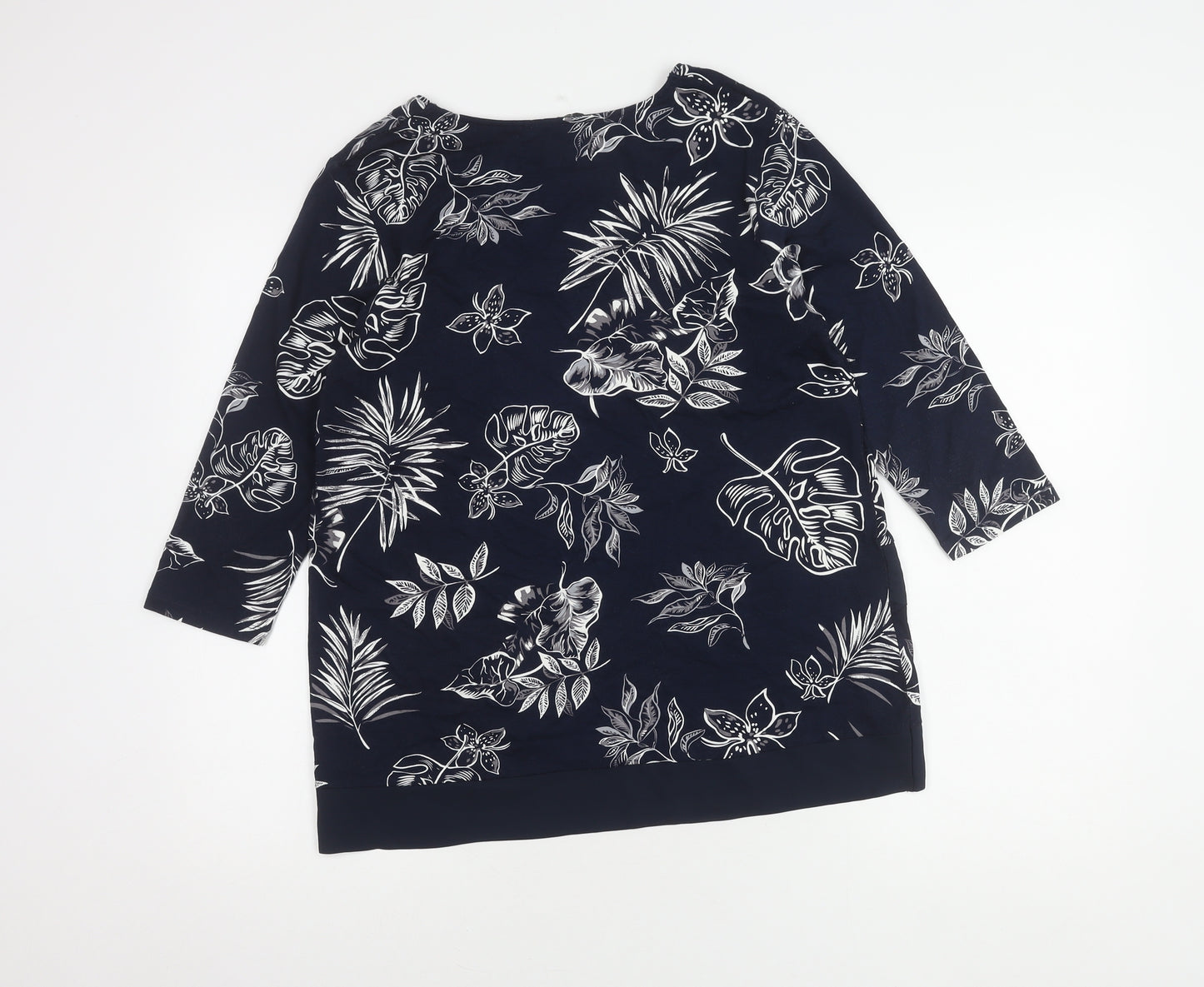 VIZ-A-VIZ Womens Blue Floral 3/4 Sleeve Top Size 10