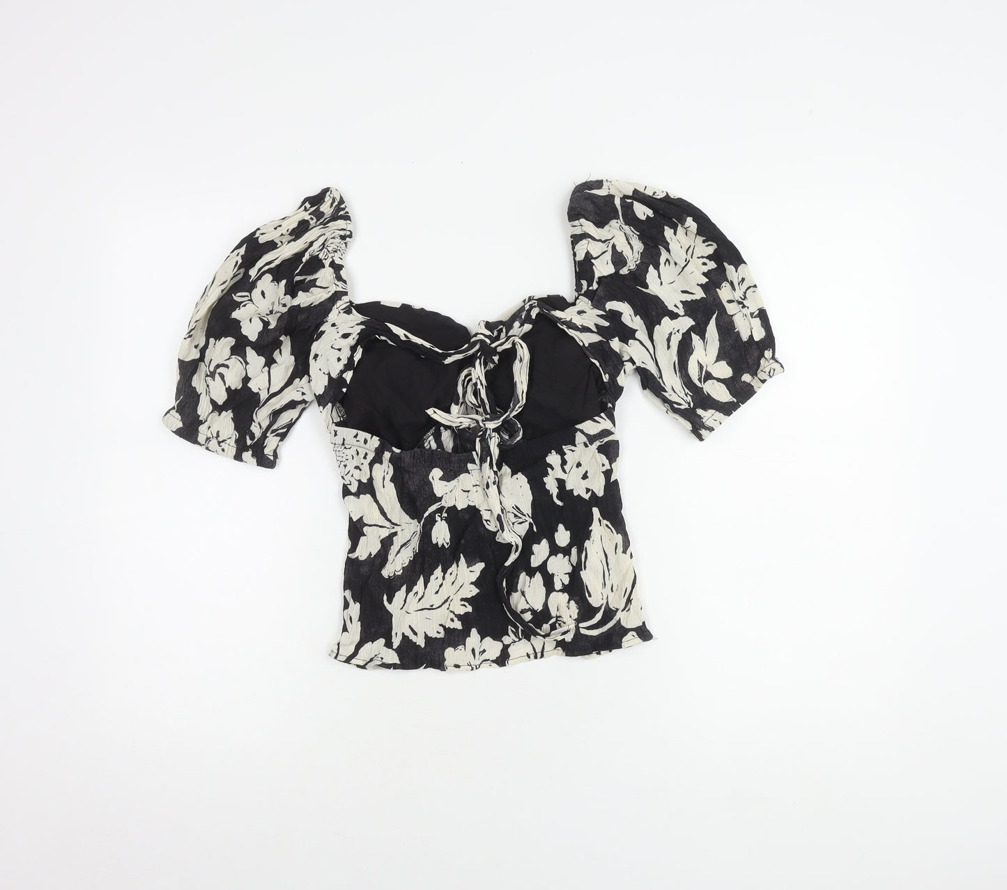 MNG Women's Black Floral Puff Sleeve Top M