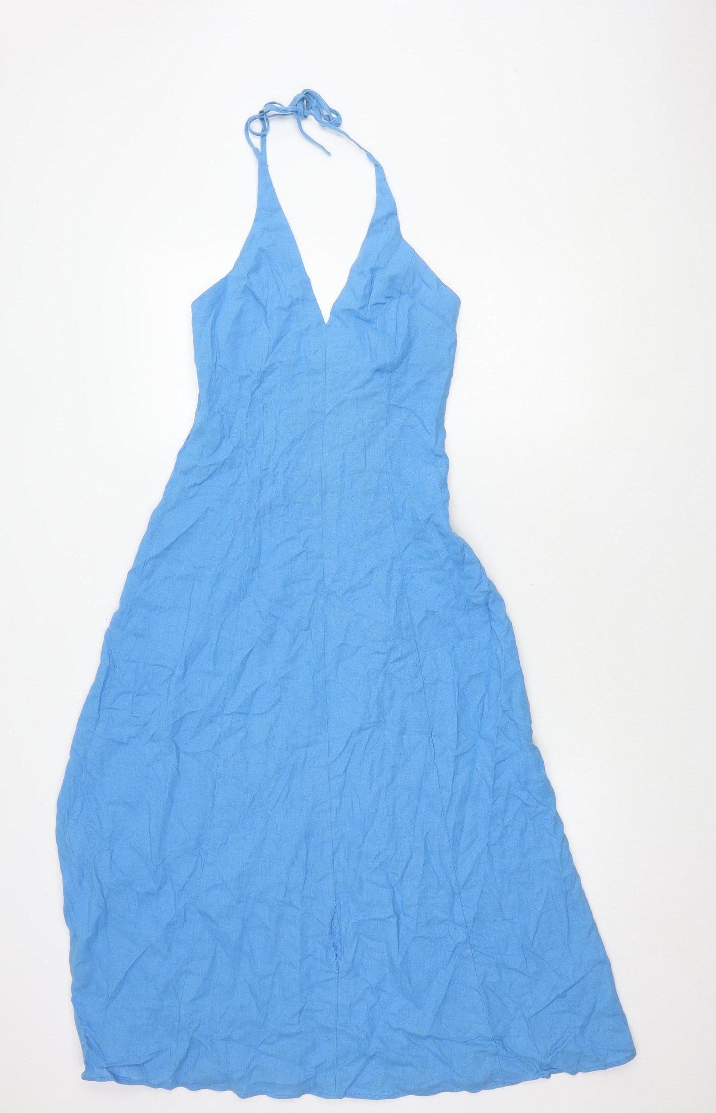 Zara Women's Blue Halter Maxi Dress Size S Casual