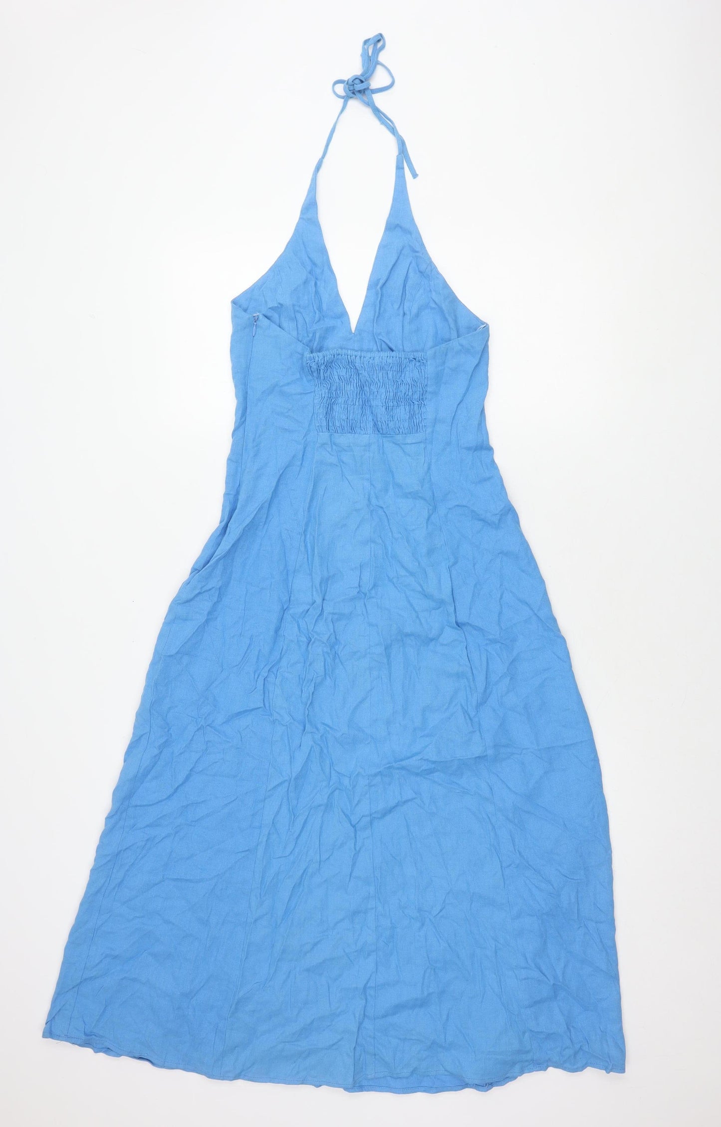 Zara Women's Blue Halter Maxi Dress Size S Casual