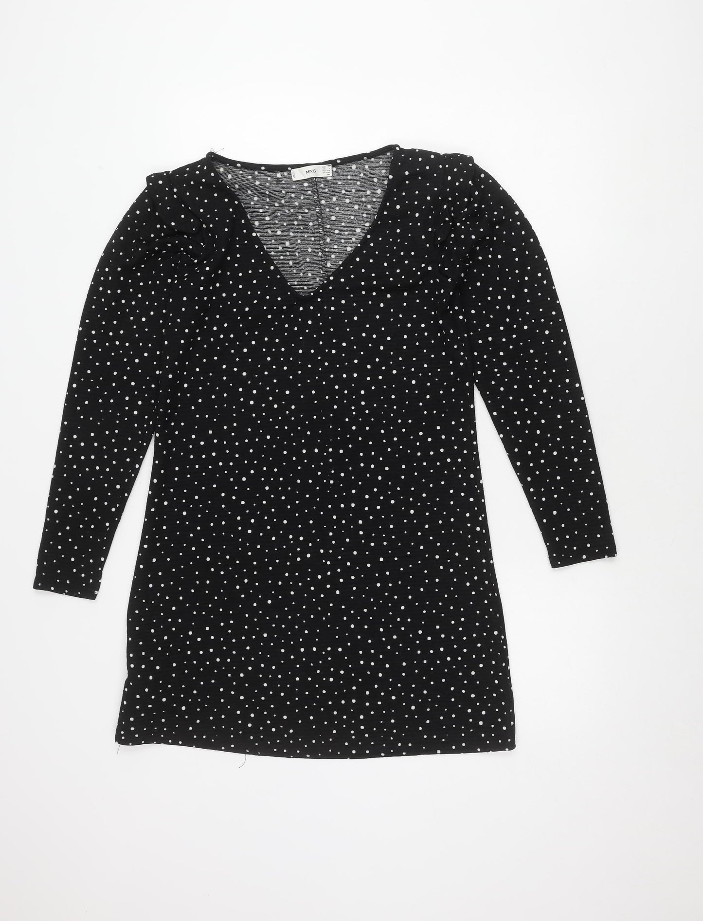 MNG Women's XS Black Polka Dot Jersey Dress