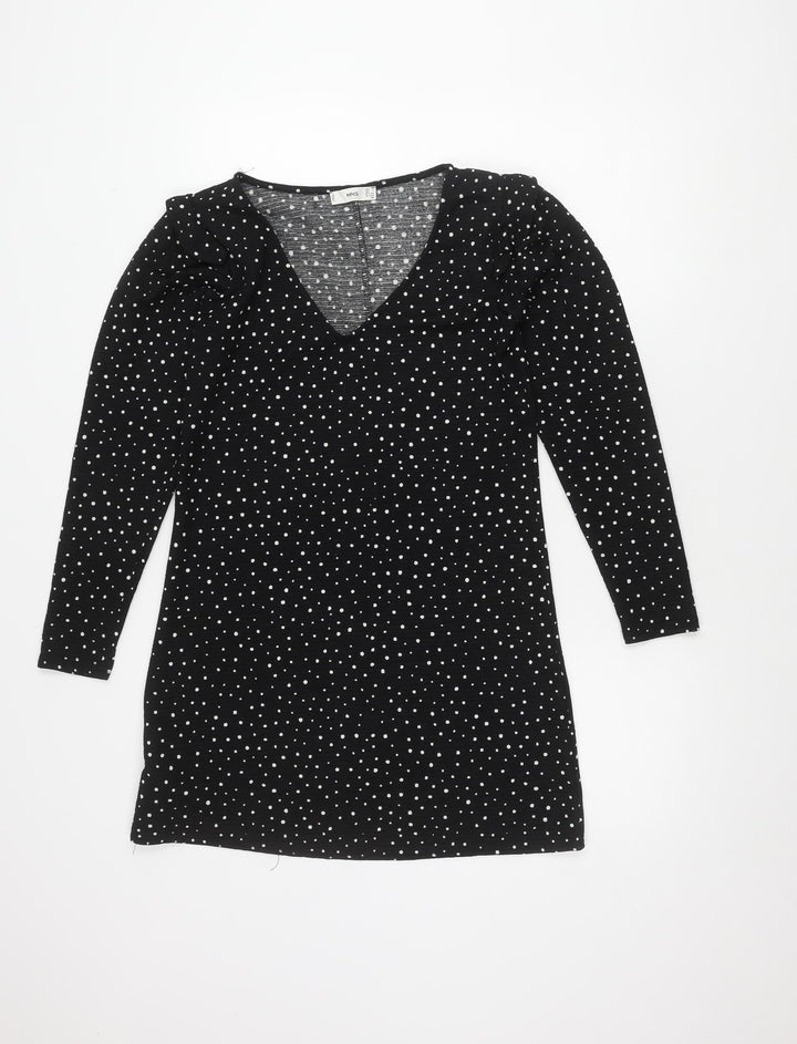 MNG Women's XS Black Polka Dot Jersey Dress