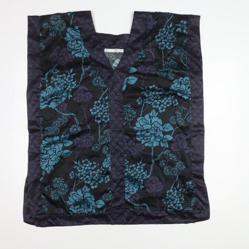 TRF Women’s Floral Sleeveless Top, M, Black and Blue