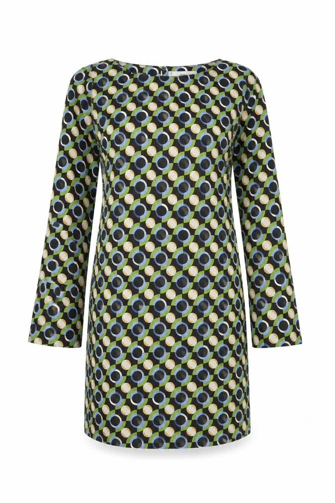 Front view of Mango Women's XS Geometric Patterned Dress Long Sleeve