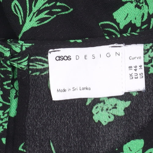 ASOS DESIGN Women's Floral Dress Size 18 Black/Green