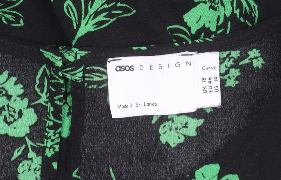 ASOS DESIGN Women's Floral Dress Size 18 Black/Green