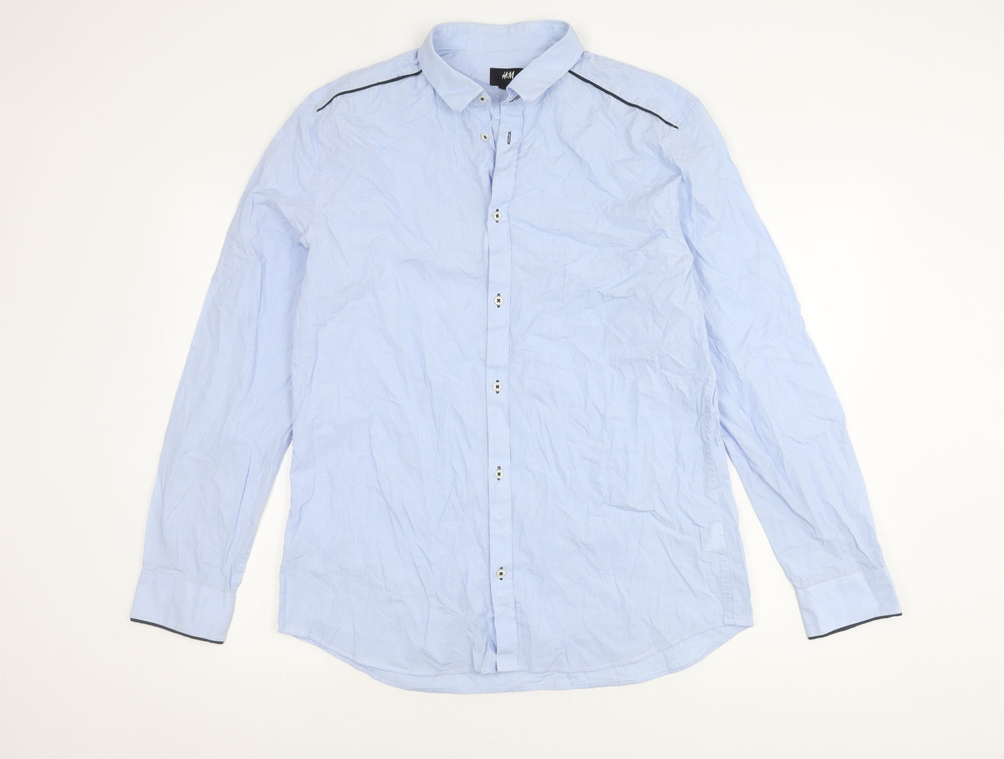 H&M Men's Blue Slim Fit Long Sleeve Shirt L