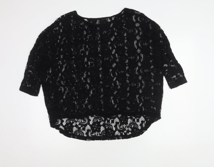 VILA Clothes Women's Black Lace Blouse L