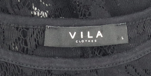 VILA Clothes Women's Black Lace Blouse L