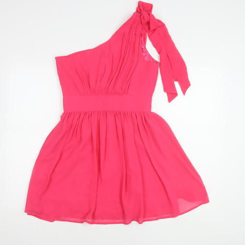 Lipsy Women’s Pink One-Shoulder Beaded Party Dress, Size 10