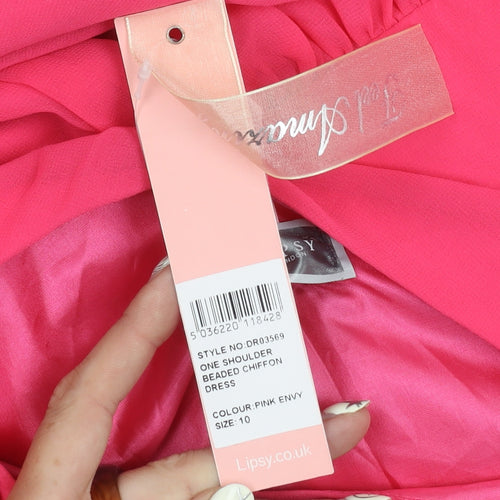 Lipsy Women’s Pink One-Shoulder Beaded Party Dress, Size 10