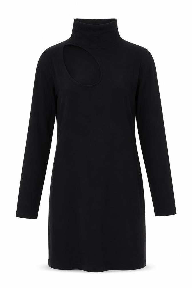 Front view of Warehouse Black Women's Dress, size 12, Long Sleeve