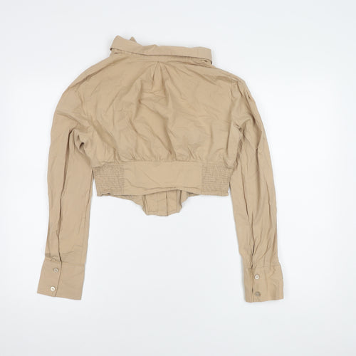 Bershka Women's Beige Cropped Button-Up Shirt L