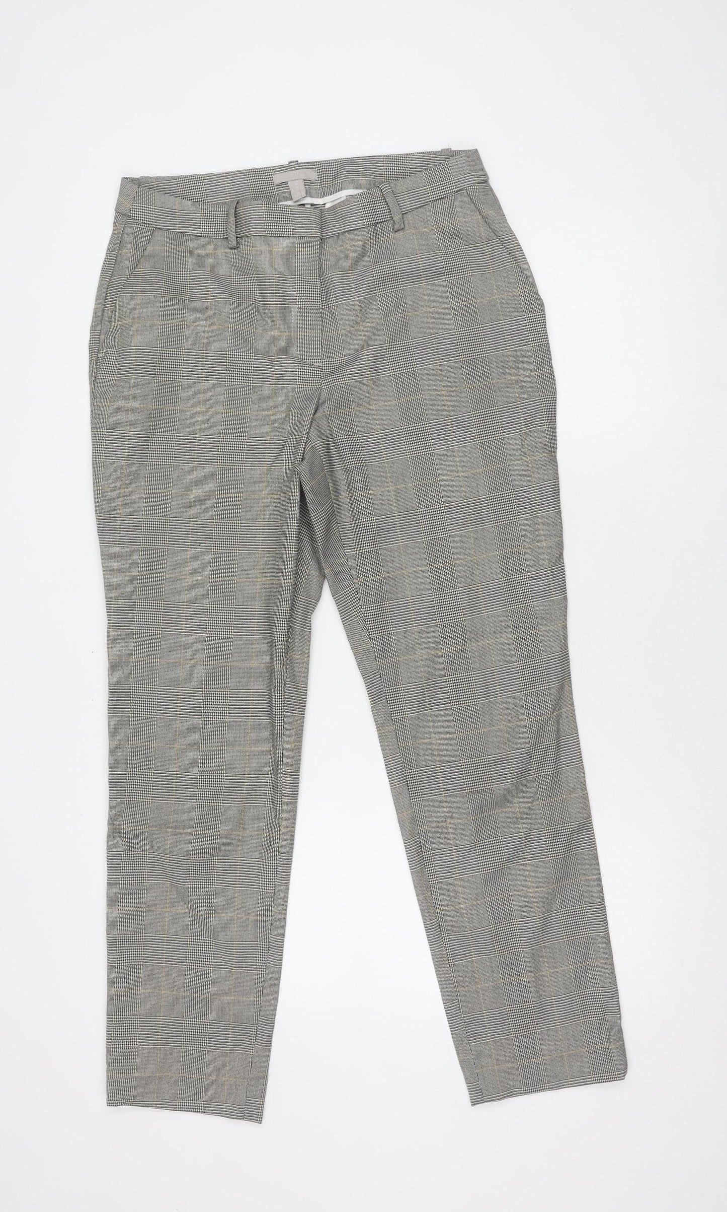 H&M Women's Grey Check Trousers Size 12