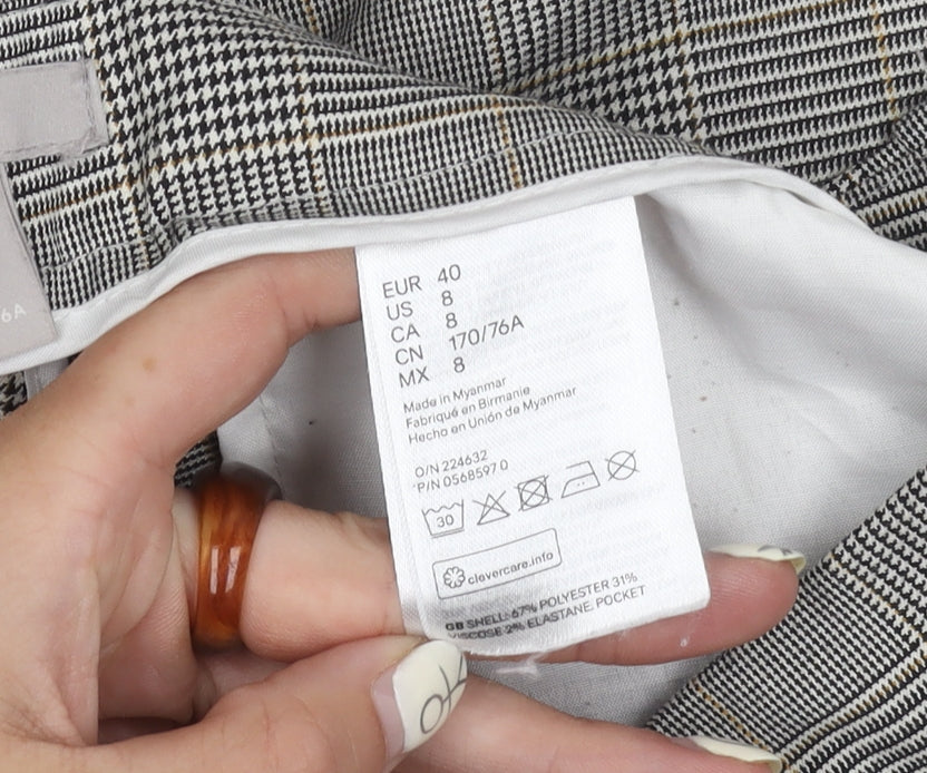 H&M Women's Grey Check Trousers Size 12