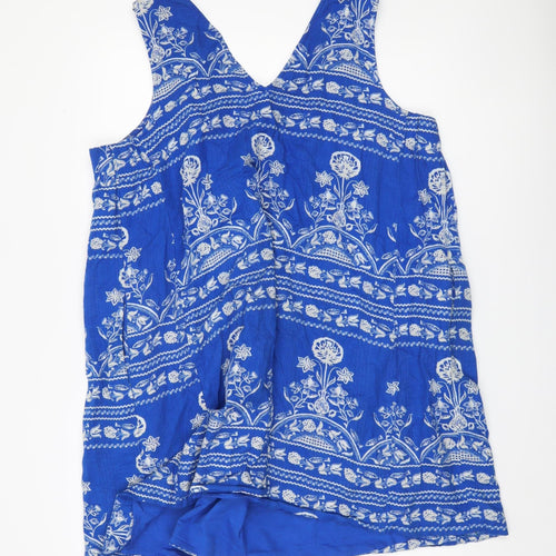 Next Women's Blue Floral Linen Blend Tank Top