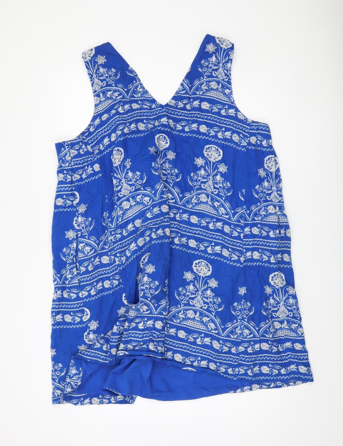 Next Women's Blue Floral Linen Blend Tank Top
