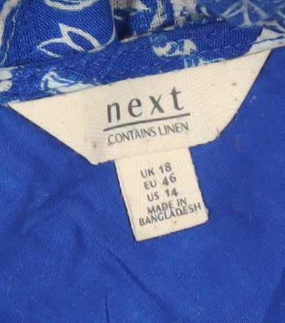 Next Women's Blue Floral Linen Blend Tank Top