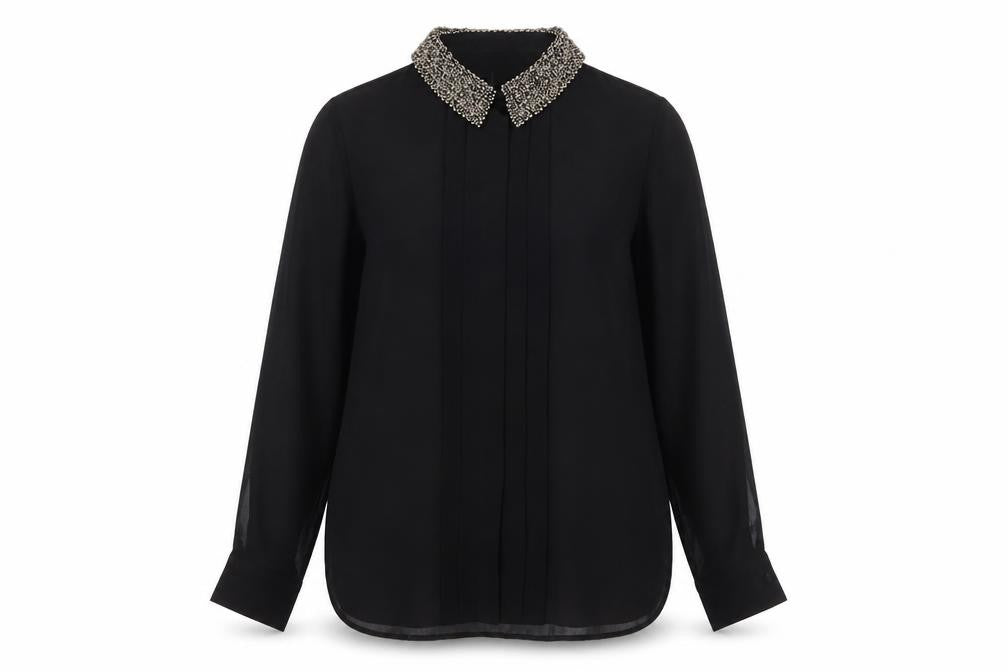 Front view of Marks & Spencer Women's Black 14 Beaded Collared Blouse