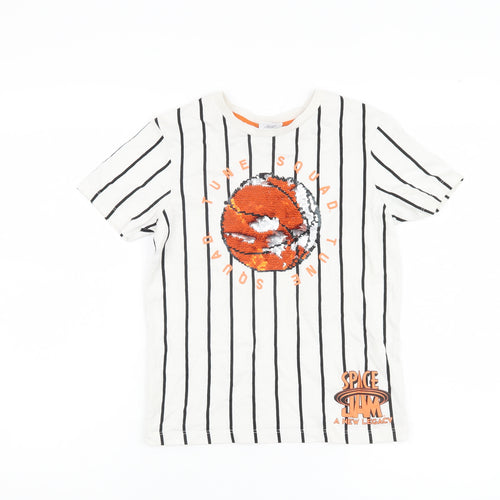 Space Jam Boys White Striped T-Shirt 8-9 Years Sequin Accent