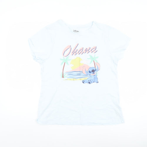 Disney Women’s White Cartoon T-Shirt, S, Casual Crew Neck
