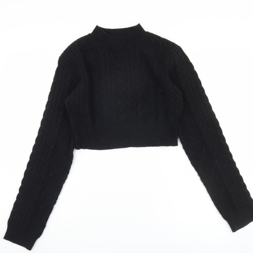 PrettyLittleThing Women's Black Cable-Knit Mock Neck Jumper