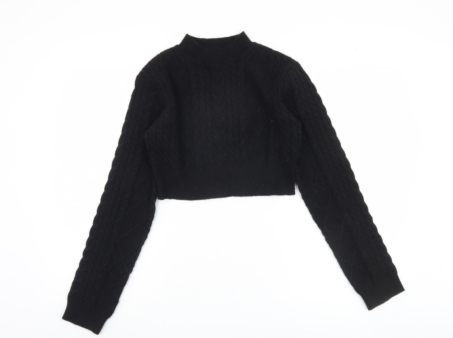 PrettyLittleThing Women's Black Cable-Knit Mock Neck Jumper