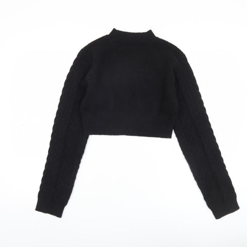 PrettyLittleThing Women's Black Cable-Knit Mock Neck Jumper