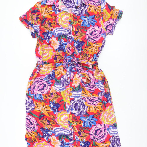 Next Women's Multicoloured Floral Belted Shirt Dress - Size 10
