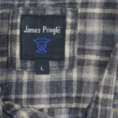 James Pringle Men's Grey Check L Shirt, Long Sleeve, Cotton