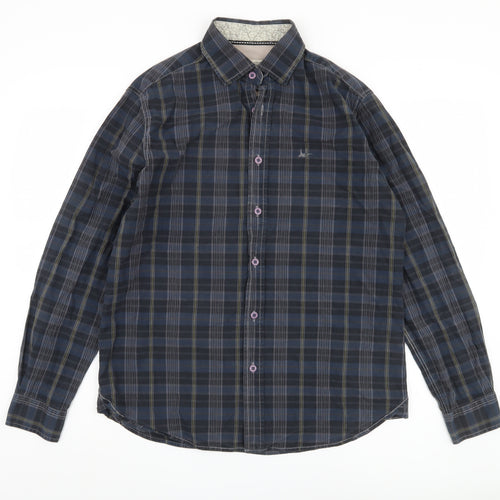 Manitoway Men's Blue Plaid Button-Up Shirt Medium 39"-42"
