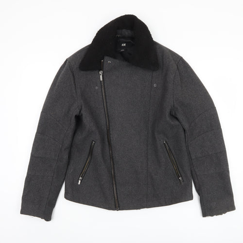 H&M Men's Grey Biker Jacket - M, Stylish Autumn Wear