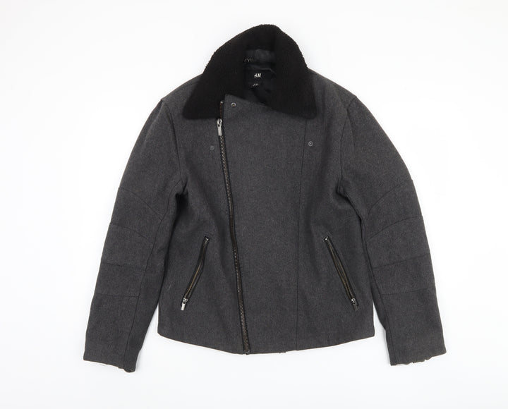 H&M Men's Grey Biker Jacket - M, Stylish Autumn Wear