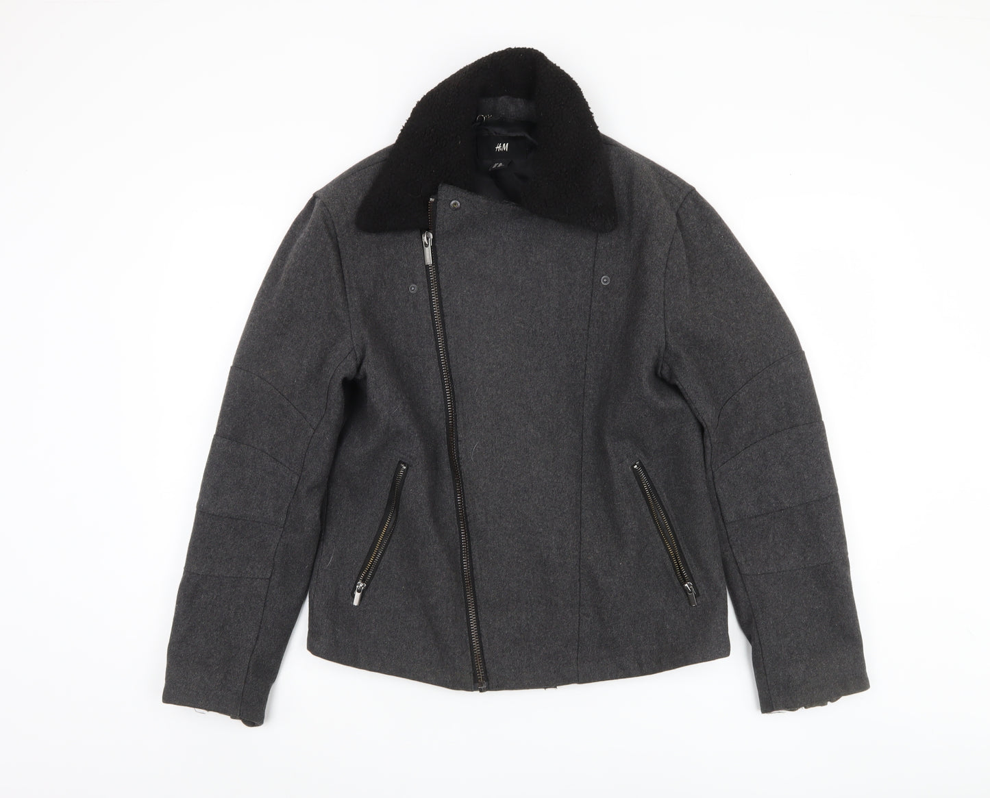 H&M Men's Grey Biker Jacket - M, Stylish Autumn Wear