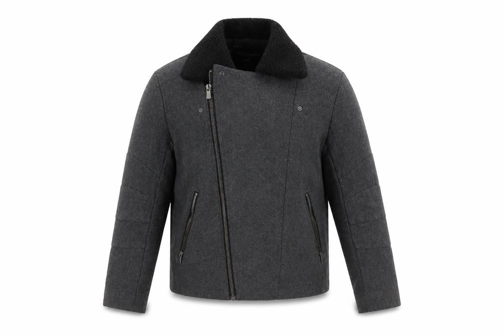 Front view of H&M Men's Grey Biker Jacket - M, Stylish Autumn Wear