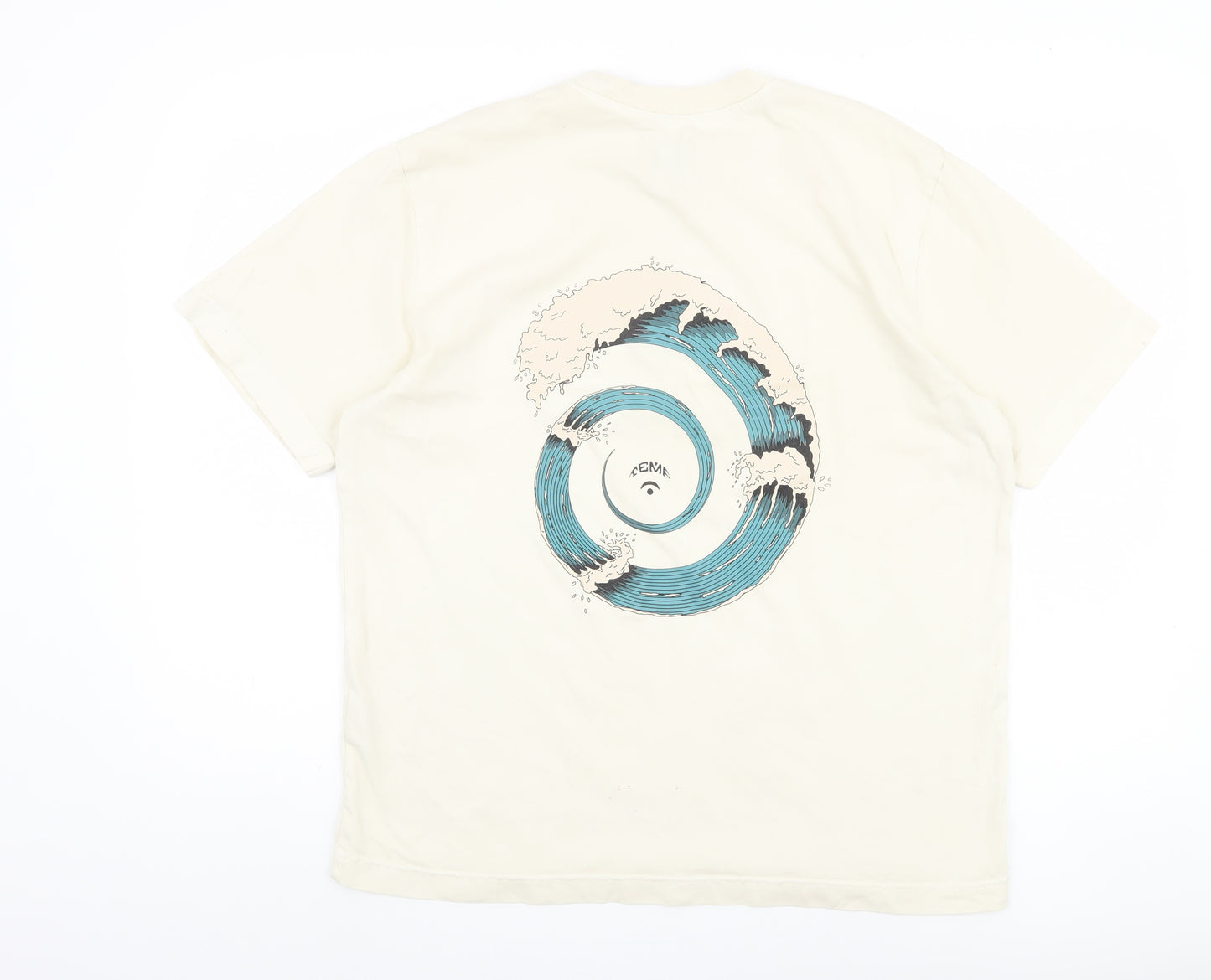 AEME Men’s Beige Art Graphic Short Sleeve Tee - M