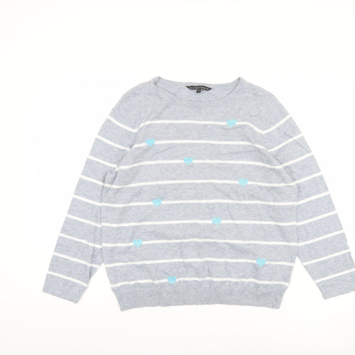 Bonmarché Women's Grey Striped Pullover Jumper - Size 16