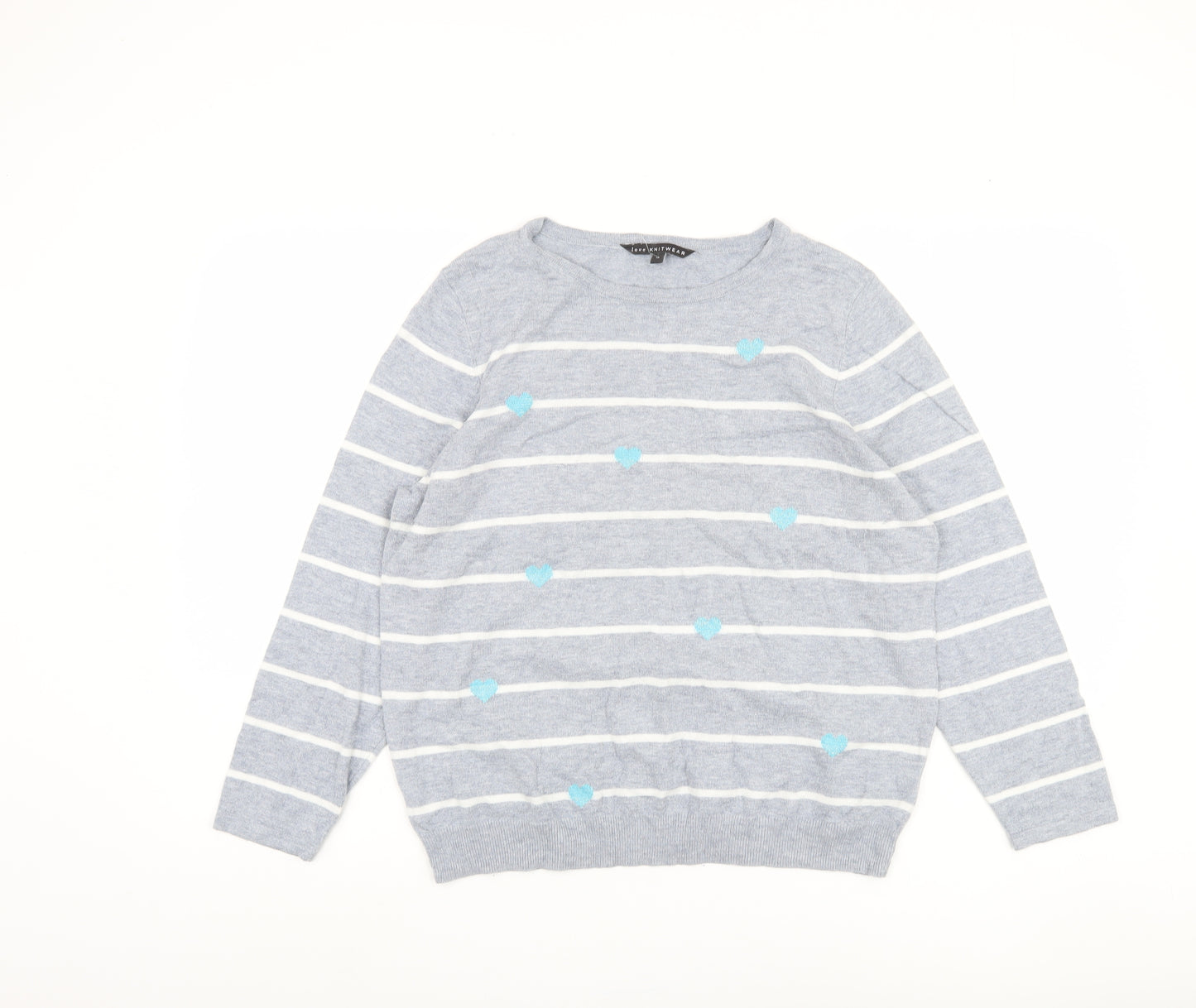 Bonmarché Women's Grey Striped Pullover Jumper - Size 16