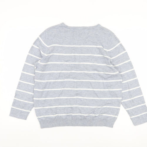 Bonmarché Women's Grey Striped Pullover Jumper - Size 16