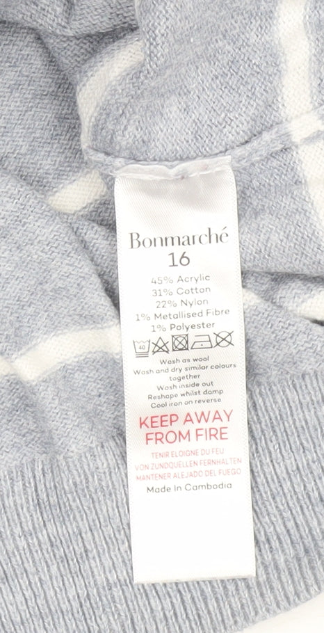 Bonmarché Women's Grey Striped Pullover Jumper - Size 16