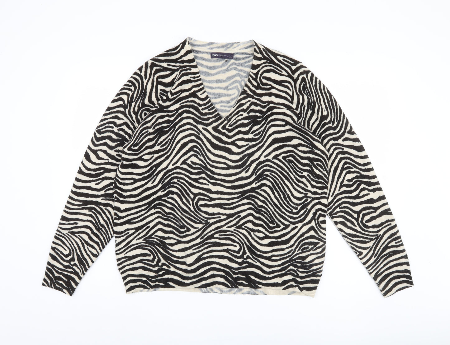 Marks and Spencer Women's Zebra V-Neck Pullover Jumper L