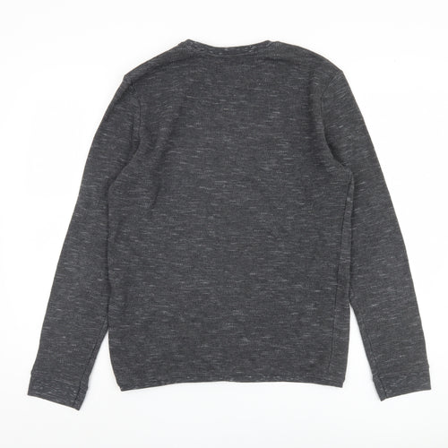 Bershka Men's Grey Long Sleeve Knit T-Shirt M